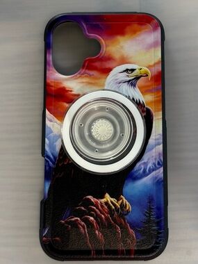 I Phone 16+ Case, Eagle Graphic Phone Case with Magnetic Clear Pop Up Button
